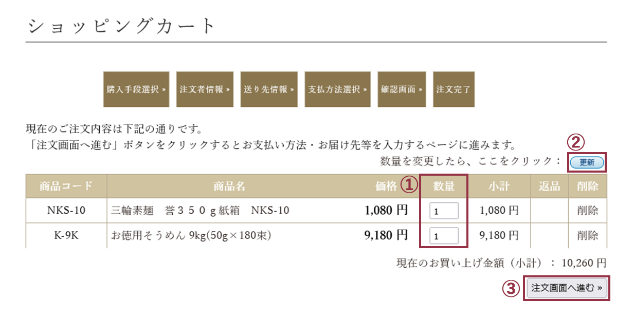 ショッピングカートの使い方②